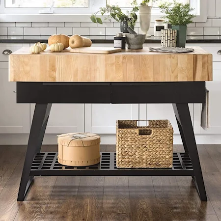 Customizable Kitchen Island with Butcher Block Top and Metal Legs
